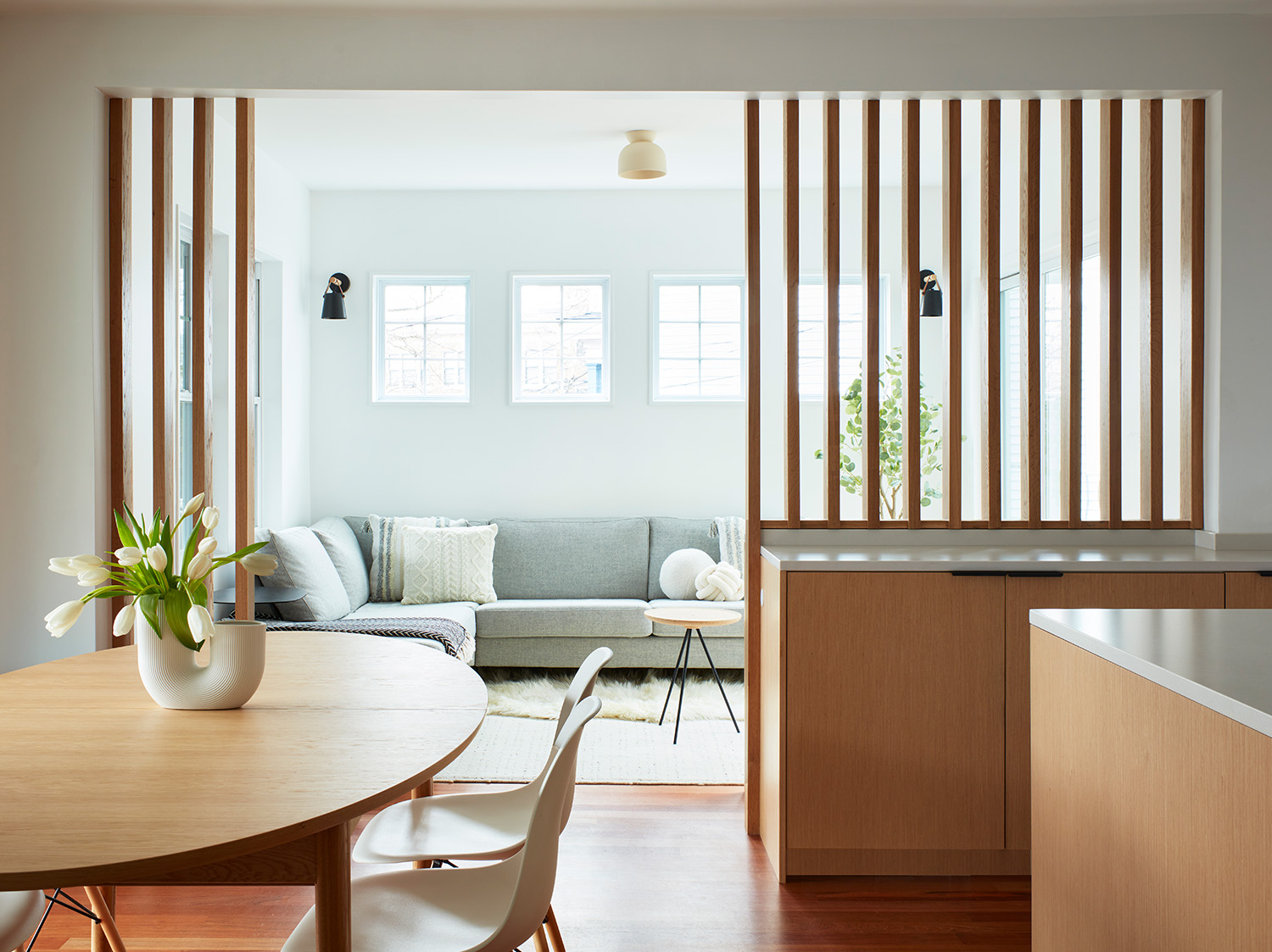 One design element incorporated into the home was the various wooden slats