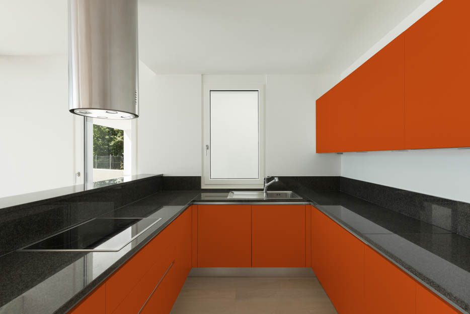 RAL 2009 Traffic Orange U-Shaped Kitchen Design