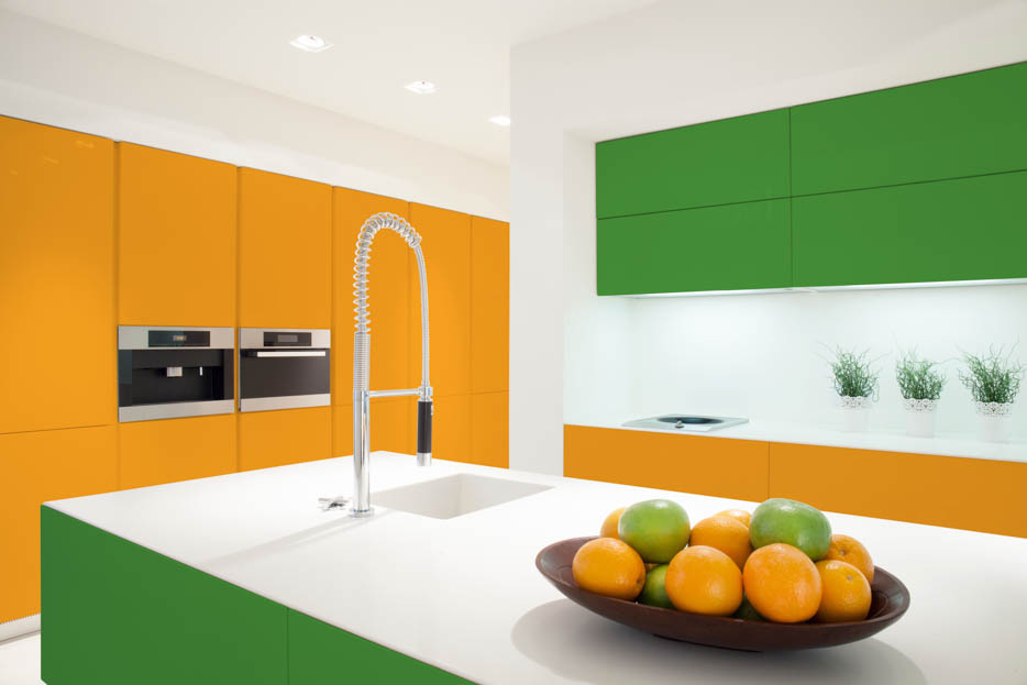 Green and Orange Kitchen Cabinetry